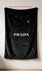 Prada Black Starry Night Sky Printed Flannel Throw Blanket IMG_2751